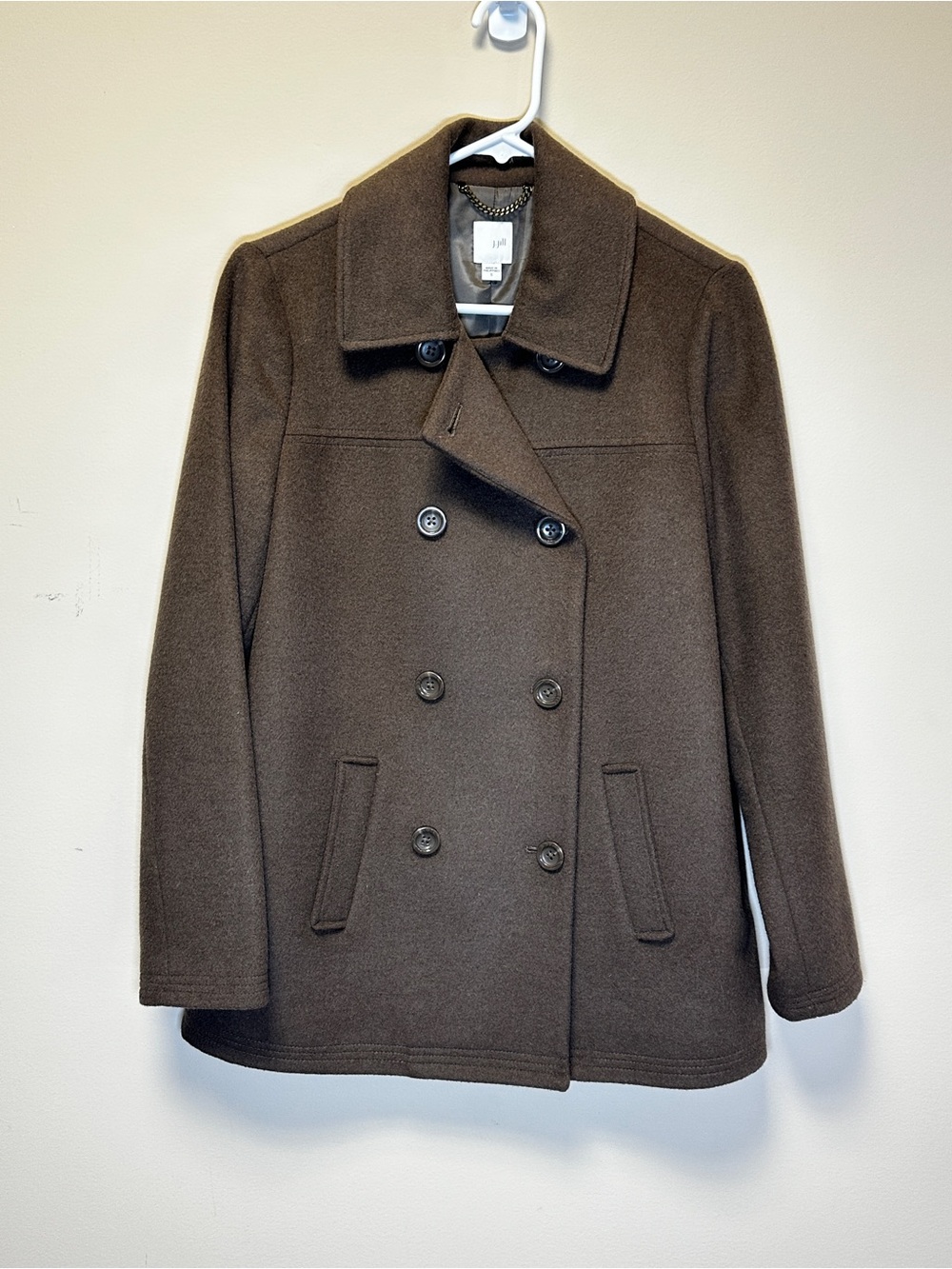 J.Jill Women’s Small Brown Wool Blend Double Breasted Peacoat Coat